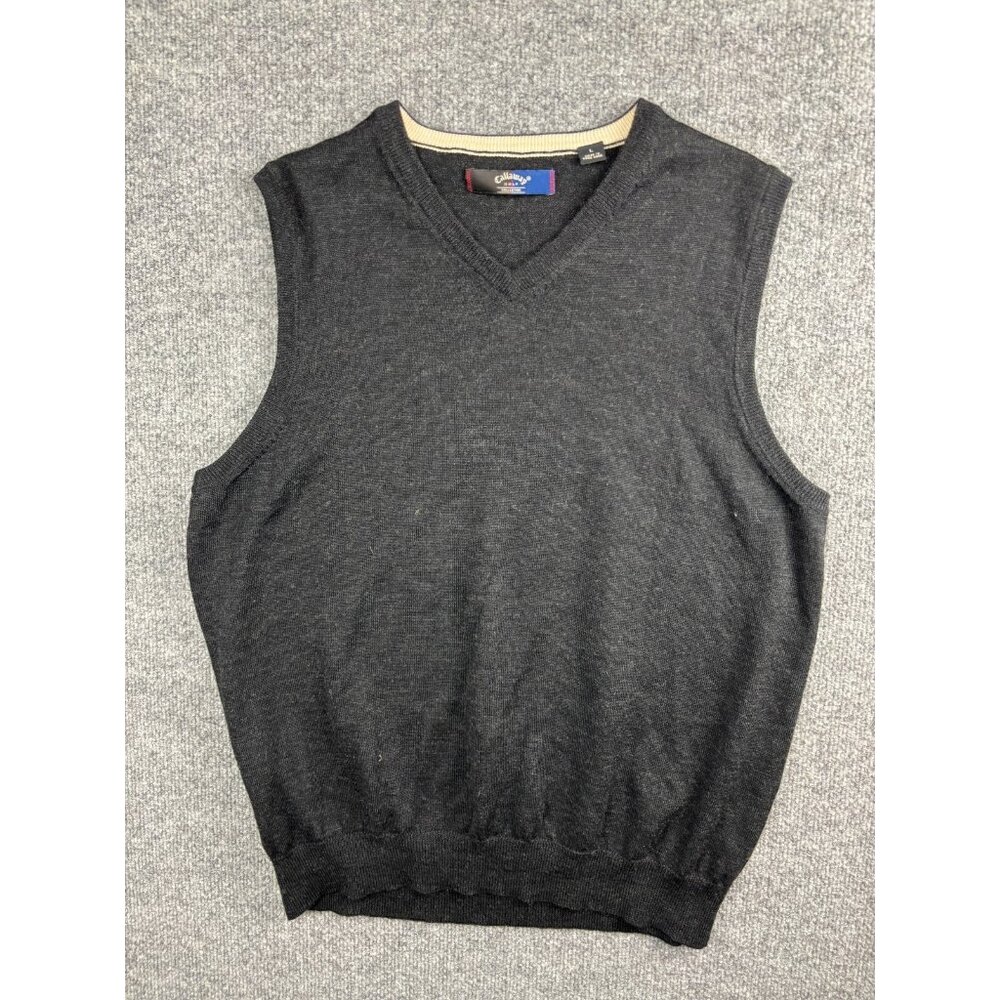 VNTG Callaway Golf Merino Wool Vest Men's Large Gray Pullover V Neck Sweater
